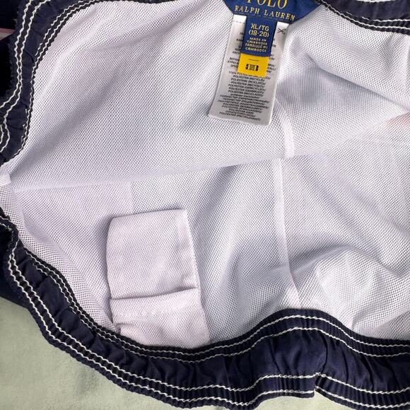 Polo Ralph Lauren Youth Boys' XL (18-20) Swim Trunks Navy Orange Stripes Pockets - Picture 8 of 14